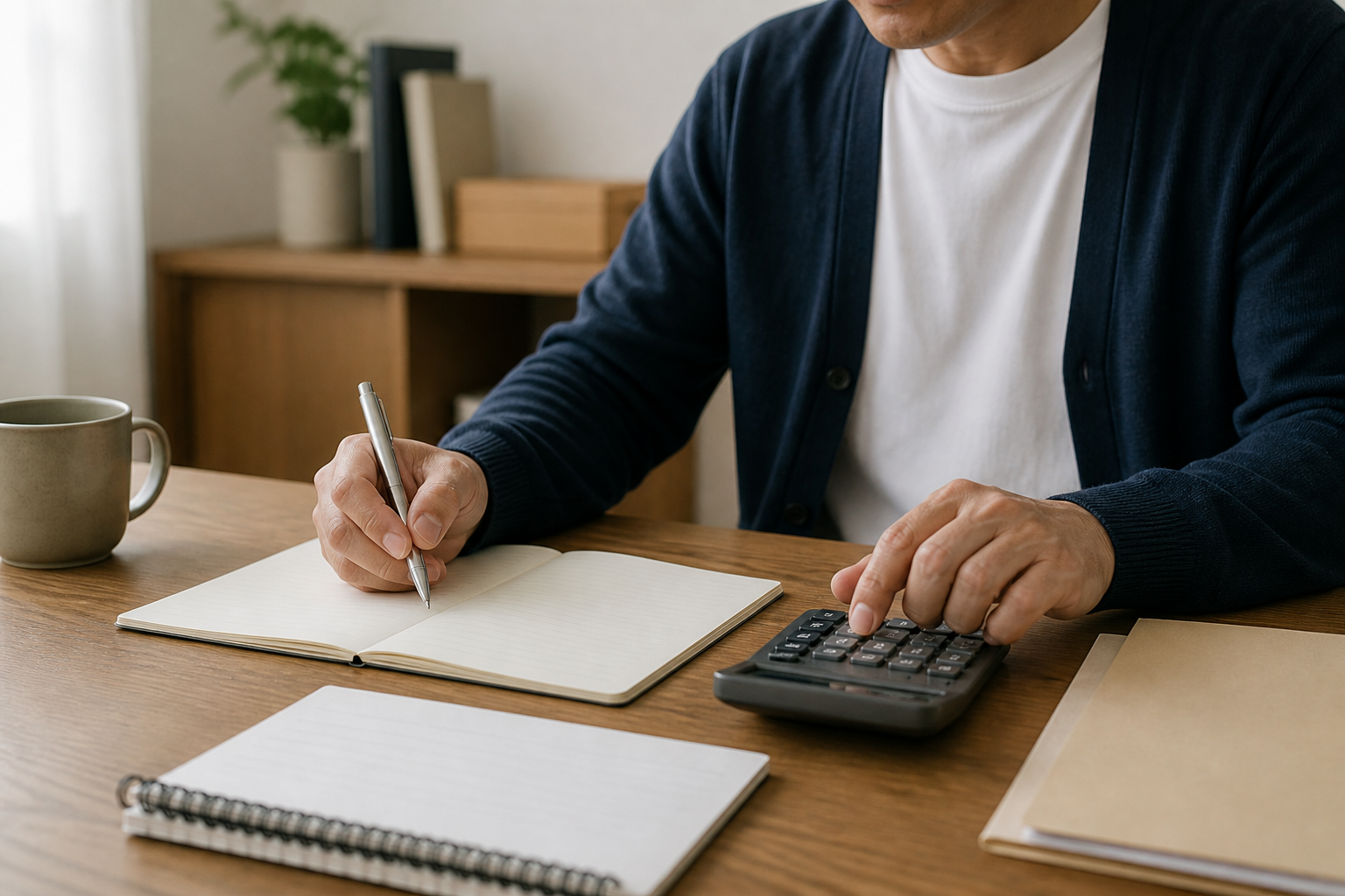 投資信託の売却後に資金計画を確認する中年男性の手元